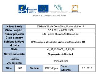 Pracovní list je zaměřen na opakování učiva z 8. ročníku.