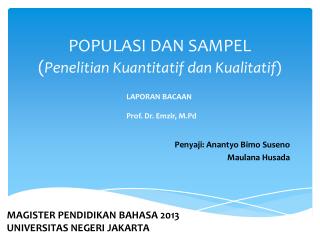 POPULASI DAN SAMPEL ( Penelitian Kuantitatif dan Kualitatif )