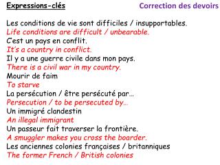 Expressions-clés Les conditions de vie sont difficiles / insupportables .