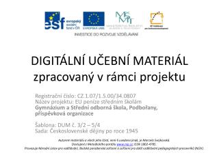 DIGITÁLNÍ UČEBNÍ MATERIÁL zpracovaný v rámci projektu