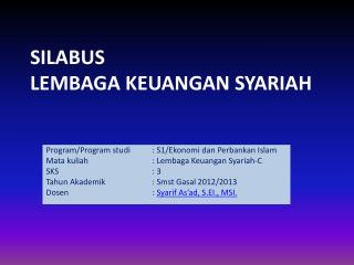 SILABUS LEMBAGA KEUANGAN SYARIAH