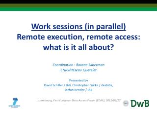 Work sessions (in parallel) Remote execution, remote access: what is it all about?