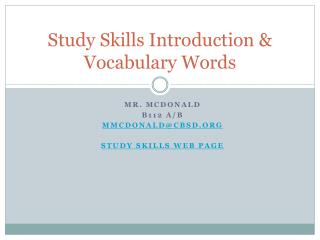 Study Skills Introduction &amp; Vocabulary Words