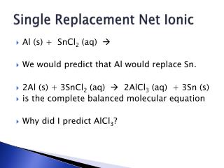 Single Replacement Net Ionic