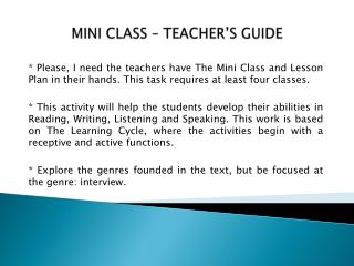 MINI CLASS – TEACHER’S GUIDE