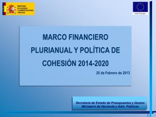 MARCO FINANCIERO PLURIANUAL Y POLÍTICA DE COHESIÓN 2014-2020 25 de Febrero de 2013