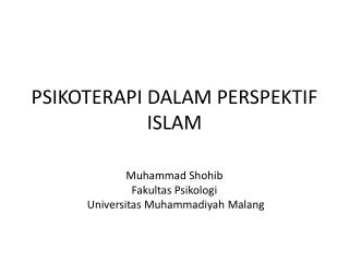 PSIKOTERAPI DALAM PERSPEKTIF ISLAM