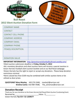 Bull Roast 2012 Silent Auction Donation Form