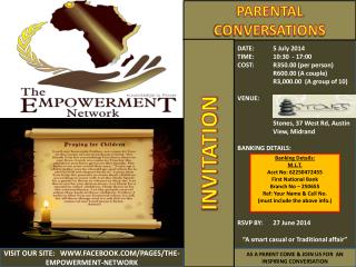DATE: 	5 July 2014 TIME: 	10:30 - 17:00 COST: 	R350.00 (per person) R600.00 (A couple)