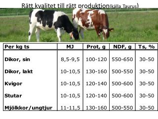 Rätt kvalitet till rätt produktion (källa Taurus )