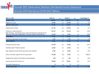 Torunlar REIC Stand-alone Statutory (Tax-Based) Income Statement