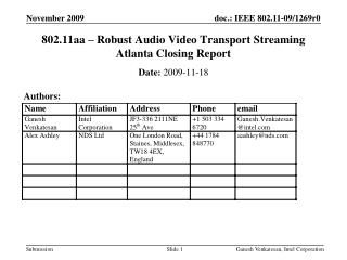 802.11aa – Robust Audio Video Transport Streaming Atlanta Closing Report