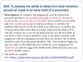 YOU MUST CRITIQUE THE DRAFTS OVER DIAMOND