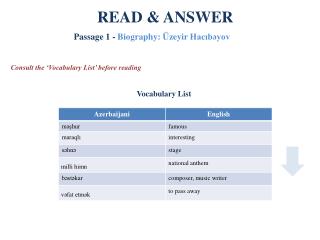 Passage 1 - Biography: Üzeyir Hacıbəyov