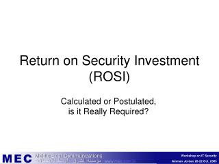 Return on Security Investment (ROSI)