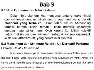 9.1 Nilai Optimum dan Nilai Ekstrem