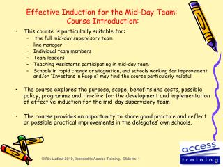 Effective Induction for the Mid-Day Team: Course Introduction: