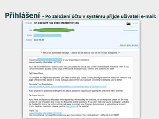 Přihlášení - Po založení účtu v systému přijde uživateli e-mail: