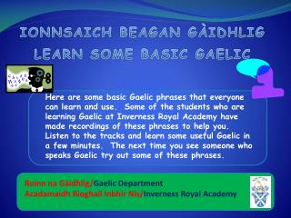 IONNSAICH BEAGAN GÀIDHLIG LEARN SOME BASIC GAELIC