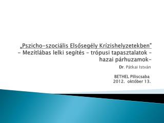 Dr . Pátkai István  BETHEL Piliscsaba 2012. október 13.