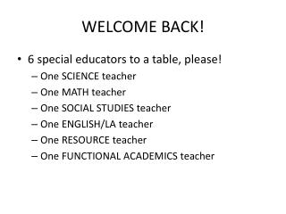 WELCOME BACK!