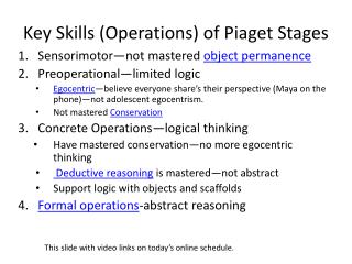 Key Skills (Operations) of Piaget Stages