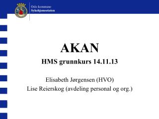 AKAN HMS grunnkurs 14.11.13 Elisabeth Jørgensen (HVO) Lise Reierskog (avdeling personal og org.)