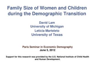 Paris Seminar in Economic Demography June 5, 2012