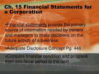 Ch. 15 Financial Statements for a Corporation