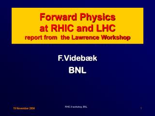 Forward Physics at RHIC and LHC report from the Lawrence Workshop