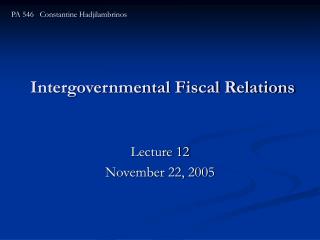 Intergovernmental Fiscal Relations