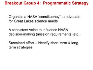 Breakout Group 4: Programmatic Strategy