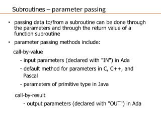 Subroutines – parameter passing