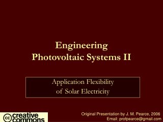 Engineering Photovoltaic Systems II