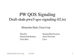 PW QOS Signaling Draft-shah-pwe3-qos-signaling-02.txt