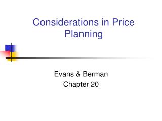 Considerations in Price Planning