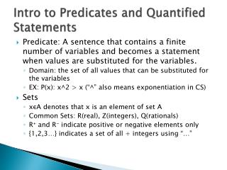 Intro to Predicates and Quantified Statements