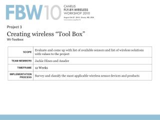Creating wireless “Tool Box” Wi -Toolbox