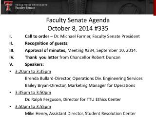 Faculty Senate Agenda October 8, 2014 #335