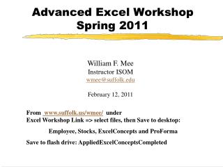 Advanced Excel Workshop Spring 2011