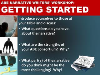 ABE Narrative Writers’ Workshop: Getting Started