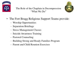 The Role of the Chaplain in Decompression “What We Do”