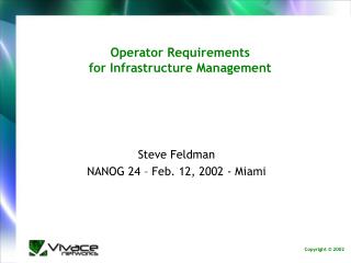 Operator Requirements for Infrastructure Management