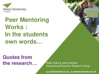 Peer Mentoring Works : In the students own words…