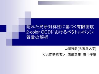 隠れた局所対称性に基づく有限密度 2-color QCD におけるベクトルボソン 質量の解析
