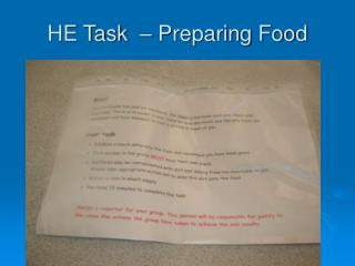 HE Task – Preparing Food