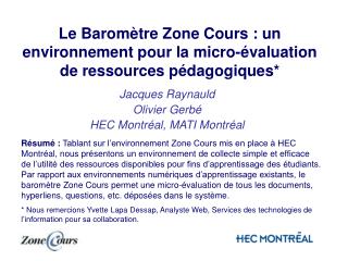Le Baromètre Zone Cours : un environnement pour la micro-évaluation de ressources pédagogiques*