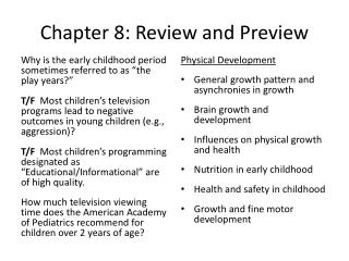 Chapter 8: Review and Preview