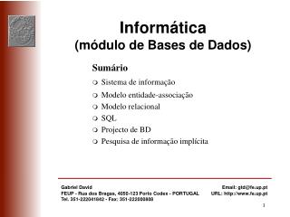 Informática (módulo de Bases de Dados)