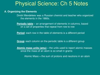 Physical Science: Ch 5 Notes